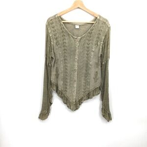 Kirat Green fairycore embroidered lace top boho grunge whimsigoth witchy hippy L